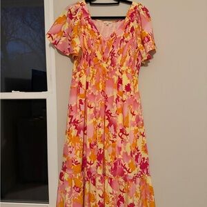JODIFL Vibrant Pink and Yellow Maxi Dress
